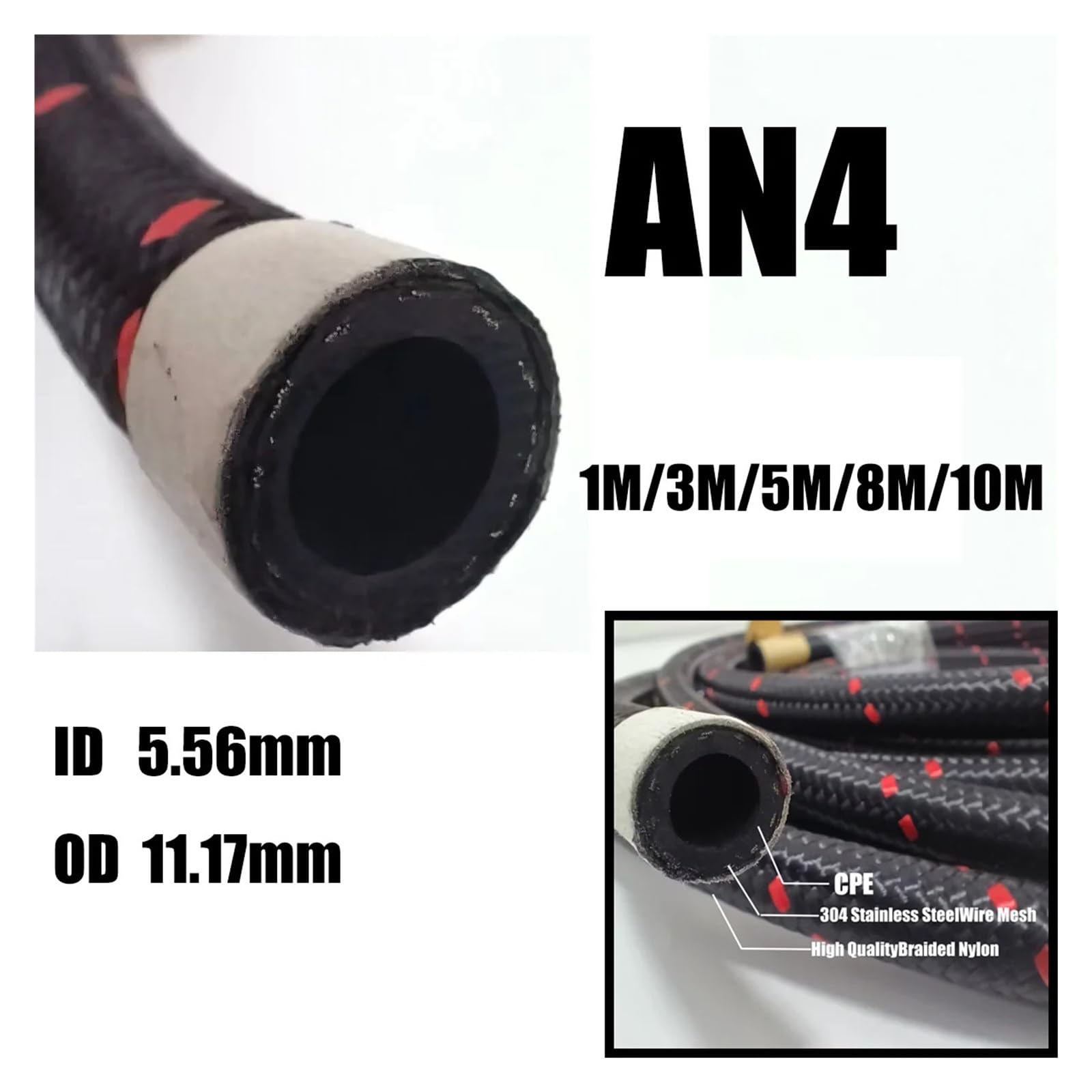 Fuel Hose Oil Gas Line Nylon Steel Braided Pipeli AN4AN6AN8 AN10 AN12 AN16 AN20 manguera enfriadora de gases de aceite tubo de combustible línea exterior tejido de nailon CPE caucho sintético 1M3Meter