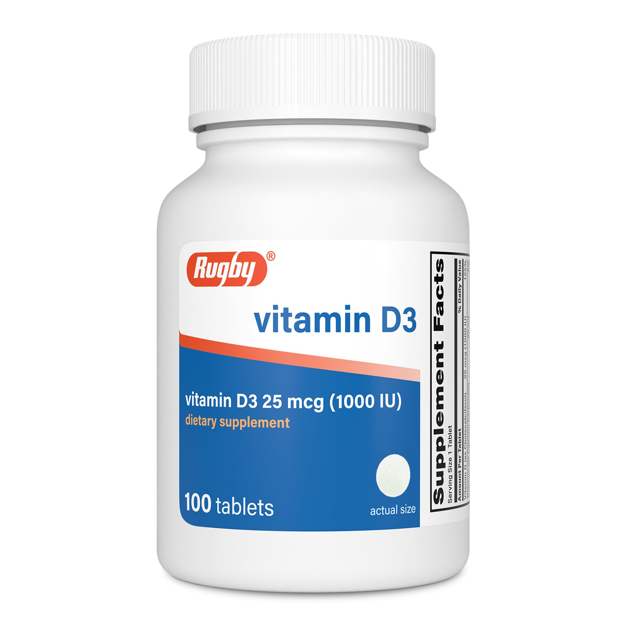 Rugby Vitamin D3, 25 mcg (1,000 IU) Dietary Supplement, 100 Count (1-Pack)