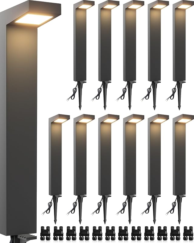 Luces LED para caminos de paisaje de bajo voltaje de 5 W, 3000 K, color negro, paquete de 12 | Impermeable, diseño moderno, antideslumbrante, 12-24 V CA/CC, iluminación de paisaje exterior de aluminio fundido a presión para pasarela, con conector