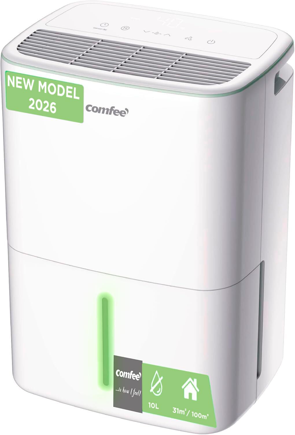 COMFEE' Deshumidificador de Humedad 10L Silencioso | Modo Secado de Ropa y AUTO - Deshumificador Compacto y de Bajo Consumo con Drenaje Dual | Ideal en habitaciones hasta 31m2/100m3 - Aqua Dry 2026