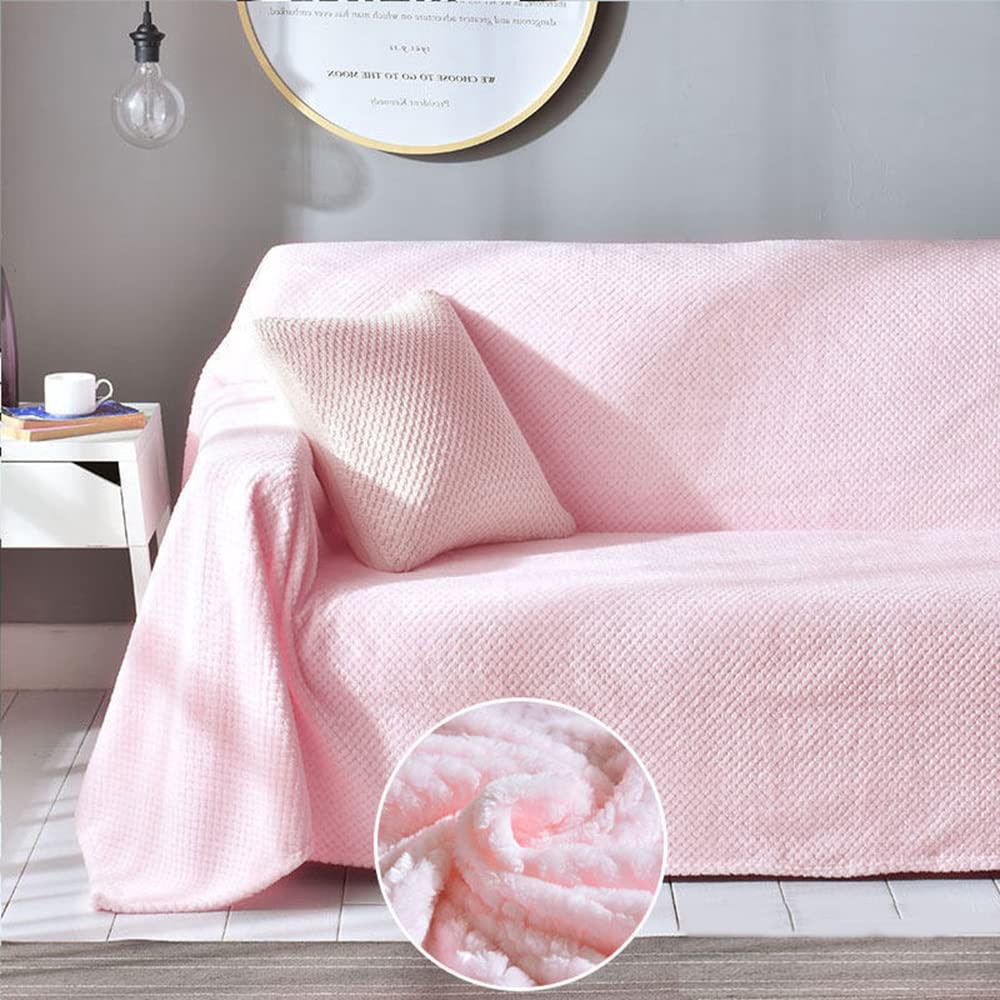 WYJHNLBEDC Sofa Throw Blanket, Cuddly Blanket, Fluffy Warm Blanket, Fleece Blanket, Bedspread/Bed Throw/Dog Blanket, Washable, Sofa Protection, Dog Cat, 200 x 360 cm for Sofa, 4-Seater, Light Pink