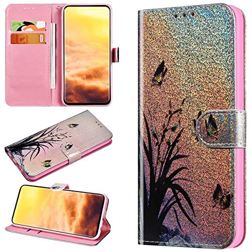 Robinsoni Case Compatible with Sony Xperia 1 Phone Case Wallet Leather Light Reflecting Mirror Case Kickstand Notebook Cover Flip Stand Book Style Case Silicone Case Colorful Animal Case Lily