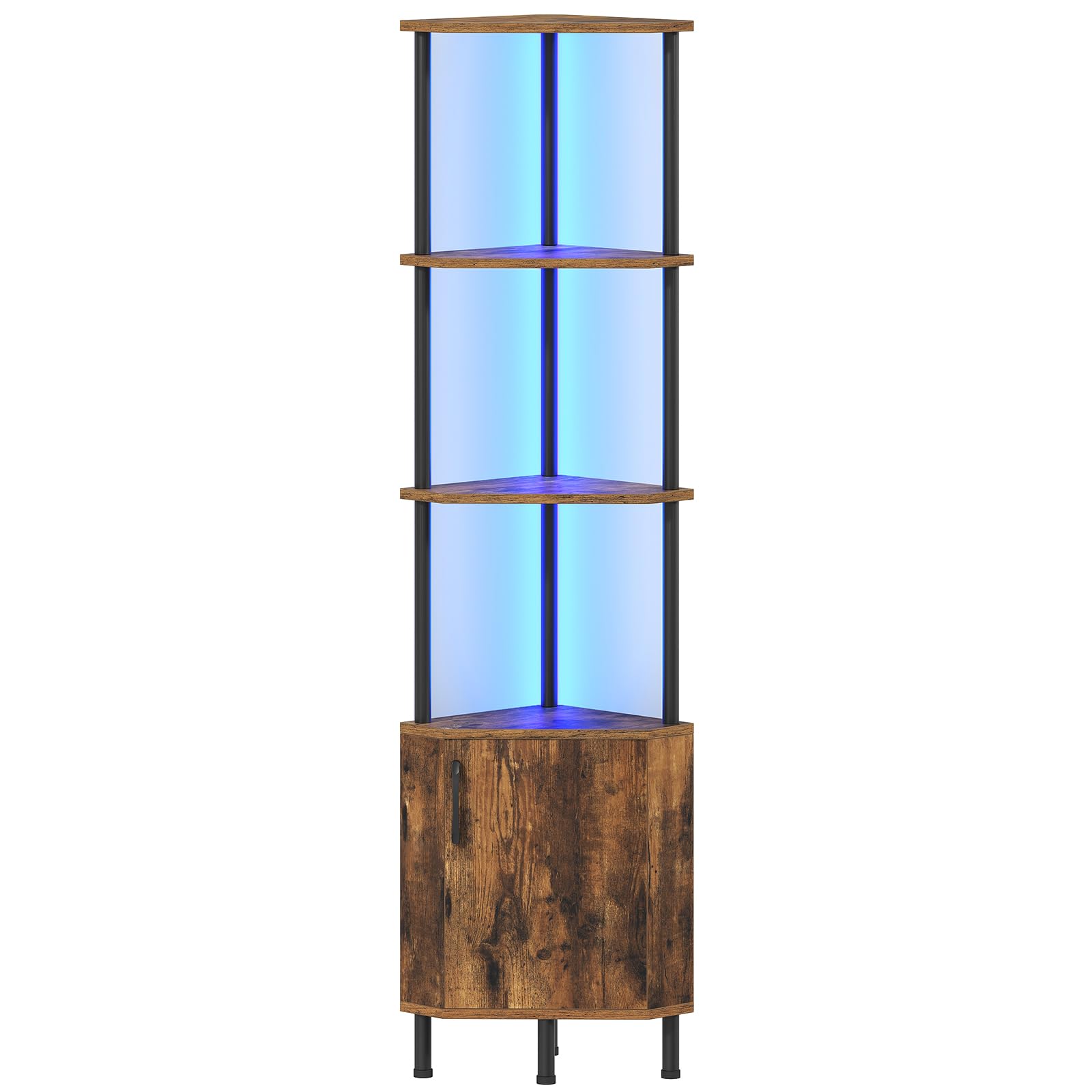 HOOBRO Libreria Verticale Angolare con LED e Mobile Contenitore, Scaffale Industriale da Esposizione, Pannelli a Motivo Diamante, per Soggiorno, Studio, Camera, Marrone Vintage e Nero EBF147DCJ01