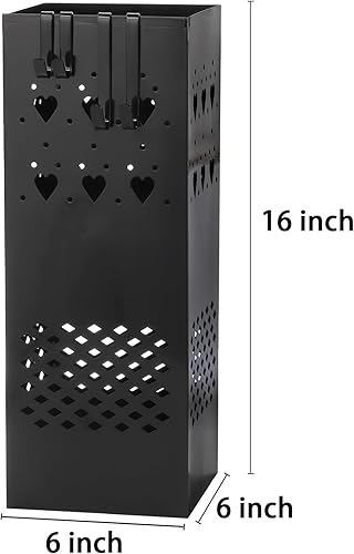 Miniatura 2 de TOPZEA Soporte cuadrado de metal para paraguas, organizador de canasta negra con 4 ganchos en S, soportes para bastones para bastones para entrada,