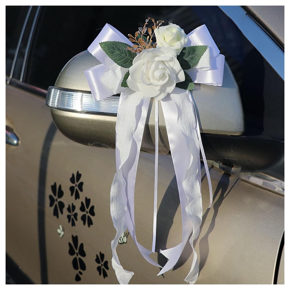 Lot de 20 décorations de voiture pour mariage, simulation de fleur, nœud, décoration de voiture de mariage, rétroviseur, poignée de porte, décoration avec ventouses, décoration pour mariage,
