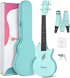 Ukulele concert Enya Nova U 58 cm, de fibra de carbono, ukulele de viagem com kit para iniciantes inclui aulas online (sem garantia de versão em português), estojo, alça, capo e cordas (azul)