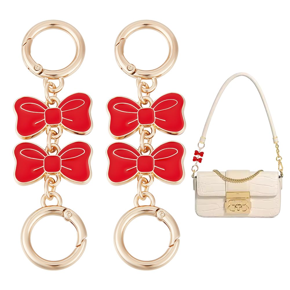UNICRAFTALE 2Pcs Alloy Decorative Bag Chain Enamel Bowknot Link Purse Strap Extenders 10.5cm Light Gold Bag Chain with Red Bowknot Metal Handbag Straps Replacement Crossbody Purse Clutches Handles