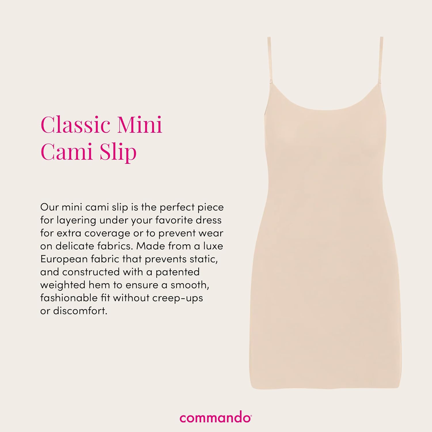 commando - Classic Mini Cami Slip | Short Full Slip Perfect for Sheer Dresses | Anti Static | Smooth, Barely-There Feel - Image 3