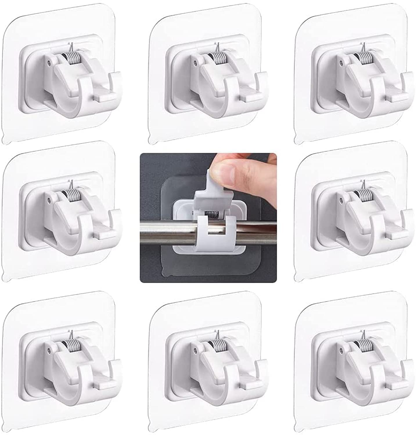 ELECDON8 Pieces Self Adhesive Curtain Rod Bracket, No Drill Drapery Hooks Holder, Plastic Easy Sticky Curtain Rod Hooks for Kitchen, Bathroom, Hotel (White)