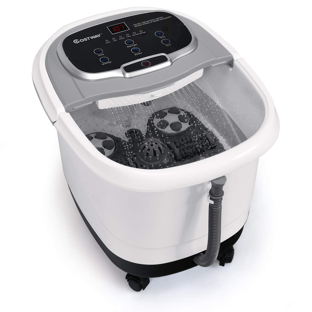 RELAX4LIFE Fußbadewanne elektrisch, Fußbad Massagegerät 10-60 min. Timer, 35-48℃, Rollbare Fußwasserwanne mit Universalrädern & Bremsen, Fußmassage mit Heizungs- & Dusch-Funktion (Grau)