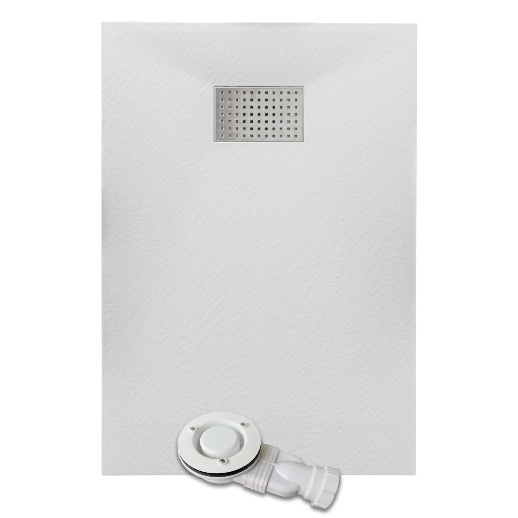 Thermopanel White Smc Shower Trays Base Slate Stone Effect Textured Non Slip With Low Profile Waste And Stainless Steel Cover - 1400 X 900Mm