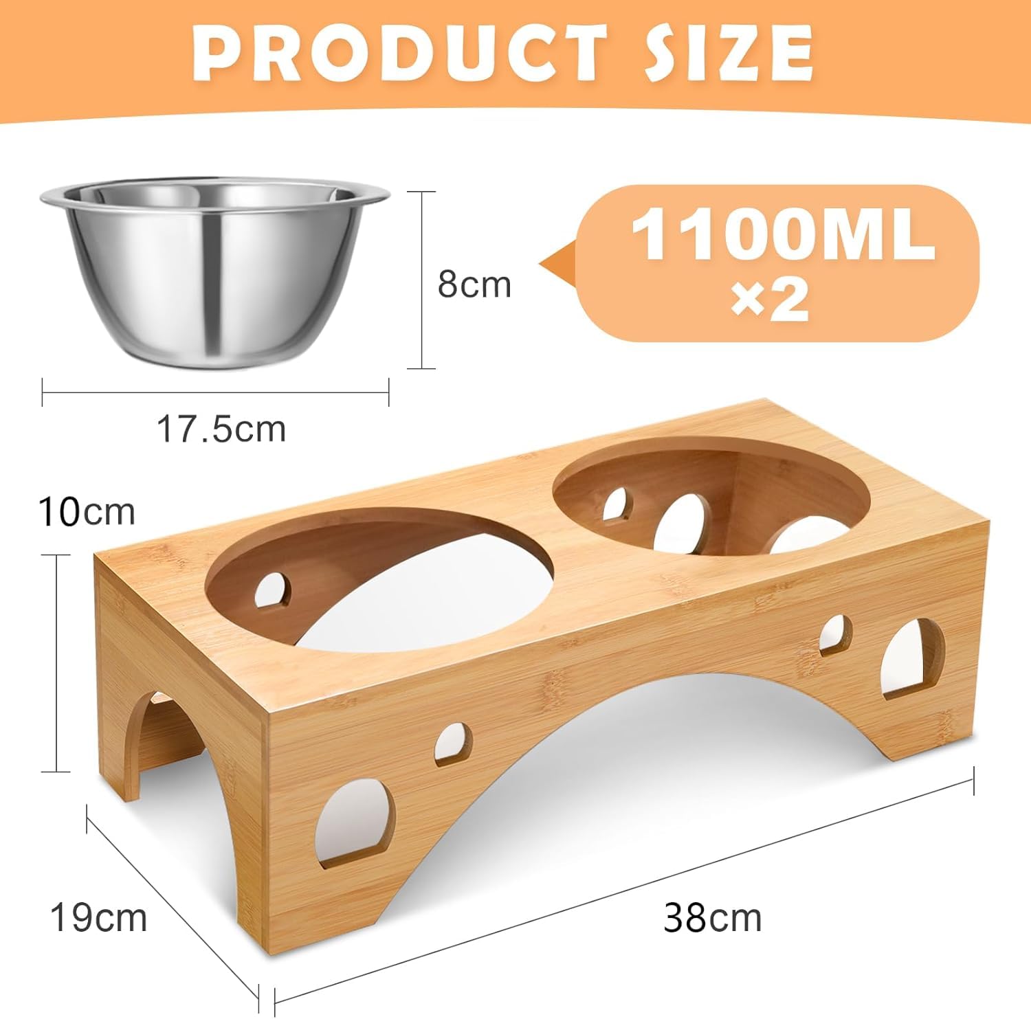 Comedero Perro Elevado, Comedero Alto Perro FoiiLiio con 2 Cuencos de Acero Inoxidable de 1100 ML, Platos para Perros con Soporte de Bambú