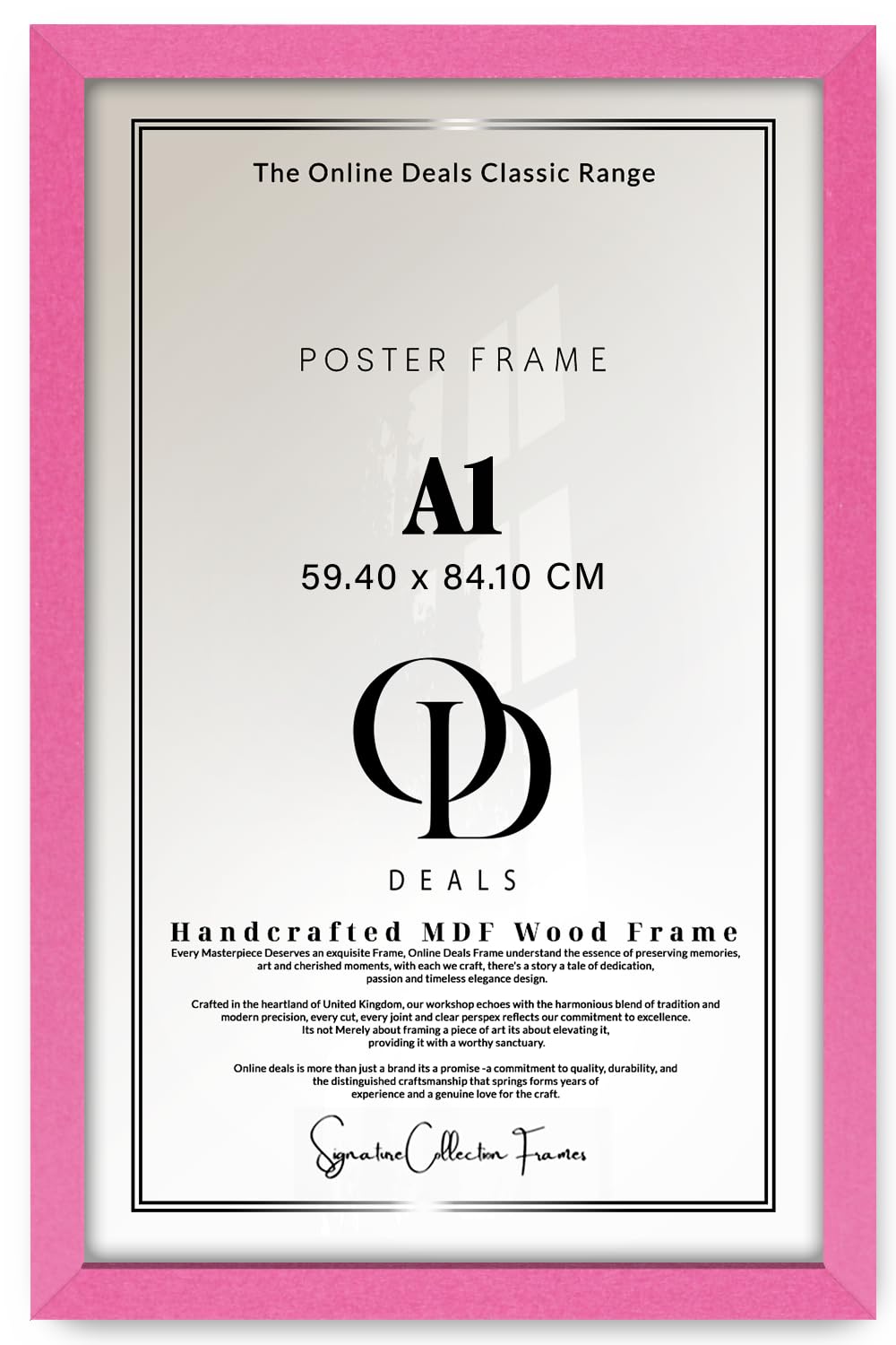 OD Deals A1 Pink Picture Frame 33x23 Inch (84.1x59.4 cm) MDF Flat Frame with Perspex Sheet | Cute, Modern & Fun Frame for Posters, Photos & Bedroom Walls (Pink)