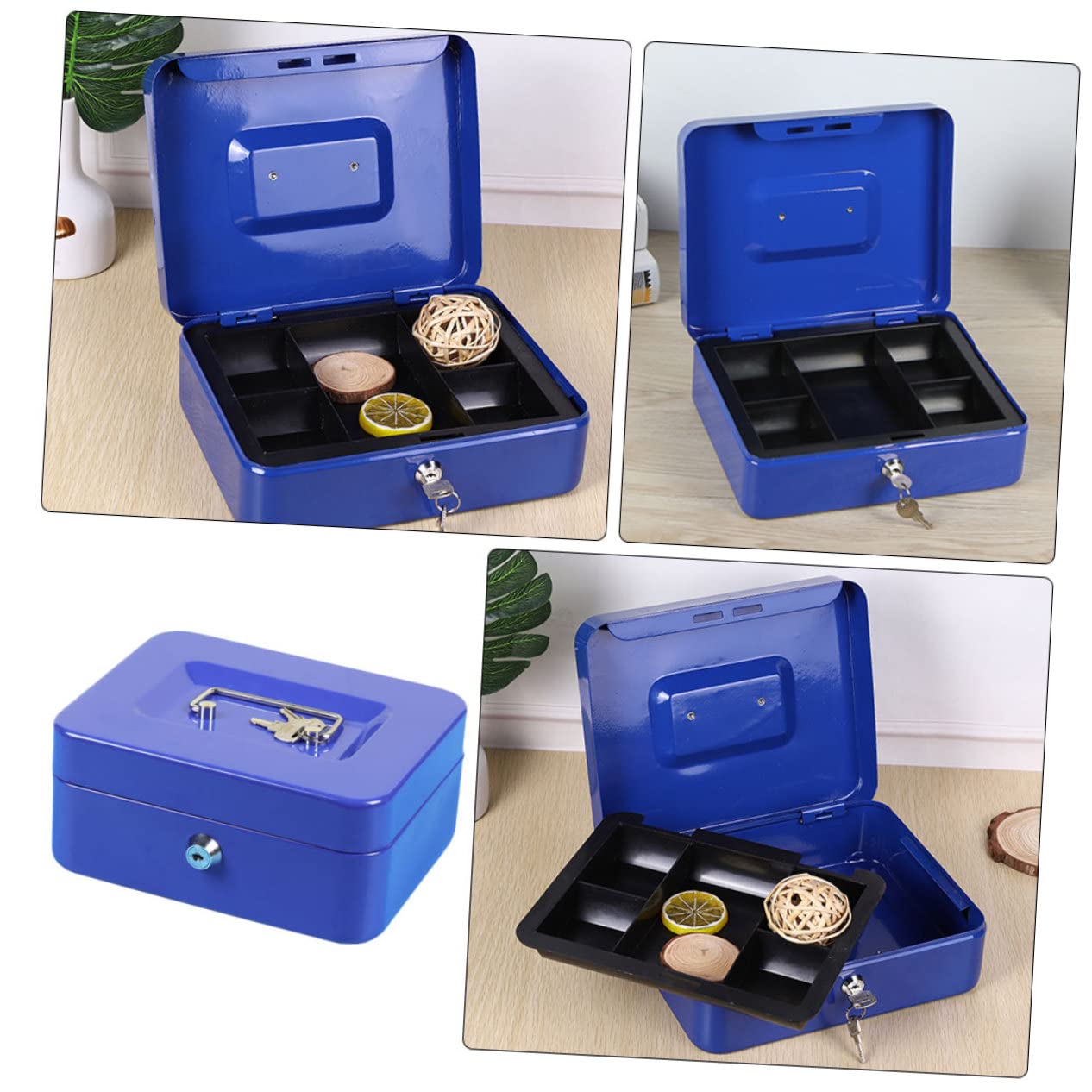 Boîte Métallique Ignifugée Bleue avec Serrure, 1 Pièce, Poignée