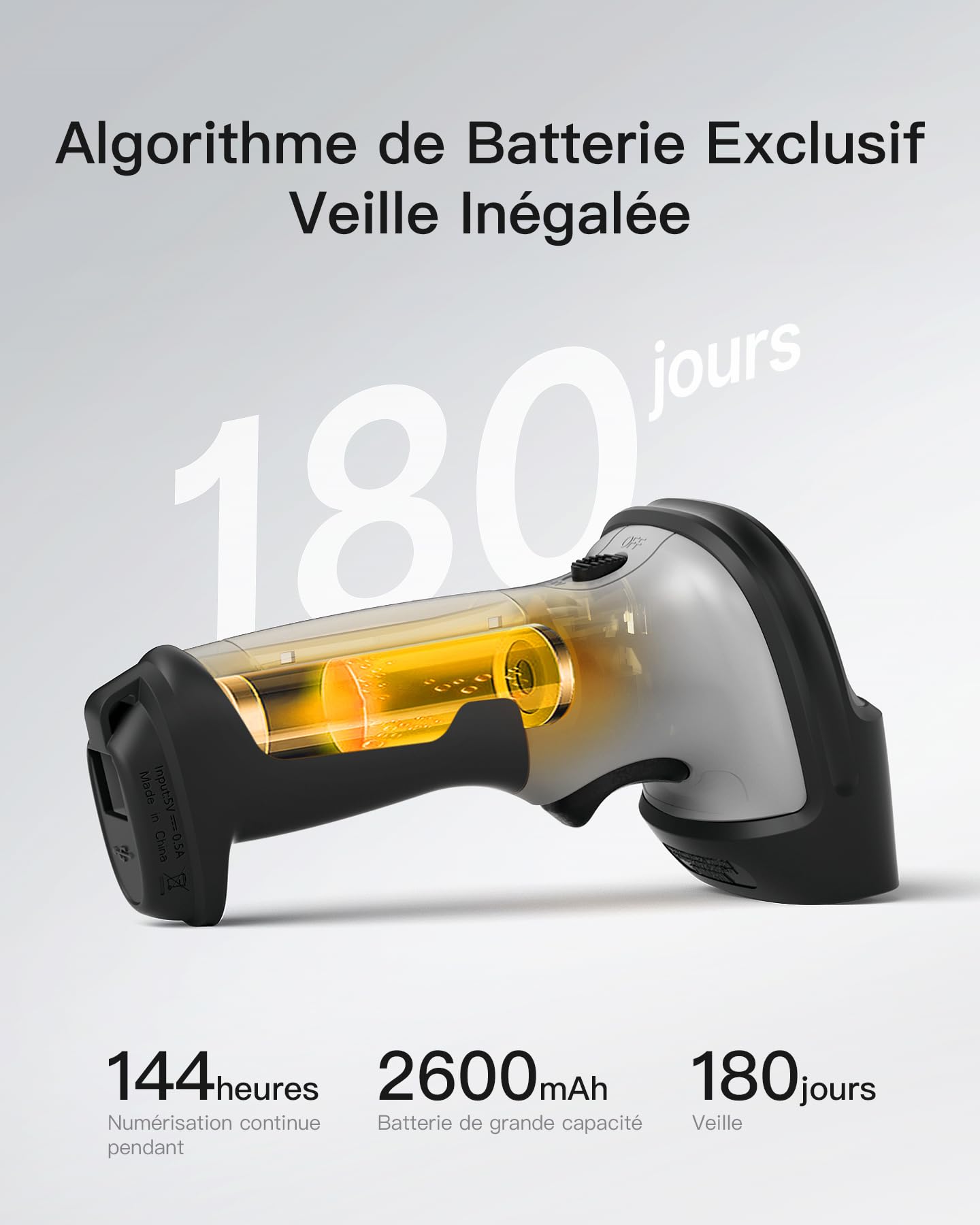 Inateck Lecteur Code Barre sans Fil 1D BCST-70, Bluetooth USB, 2600 mAh, 180 Jours, pour Windows Android iOS