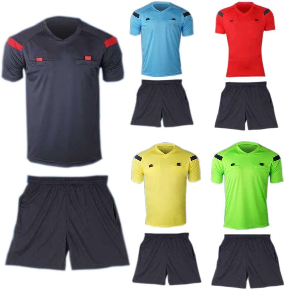RUNSTAR Men's Soccer Football Referee Jersey Short Sleeve shirt shorts L-3XL Uniforms
