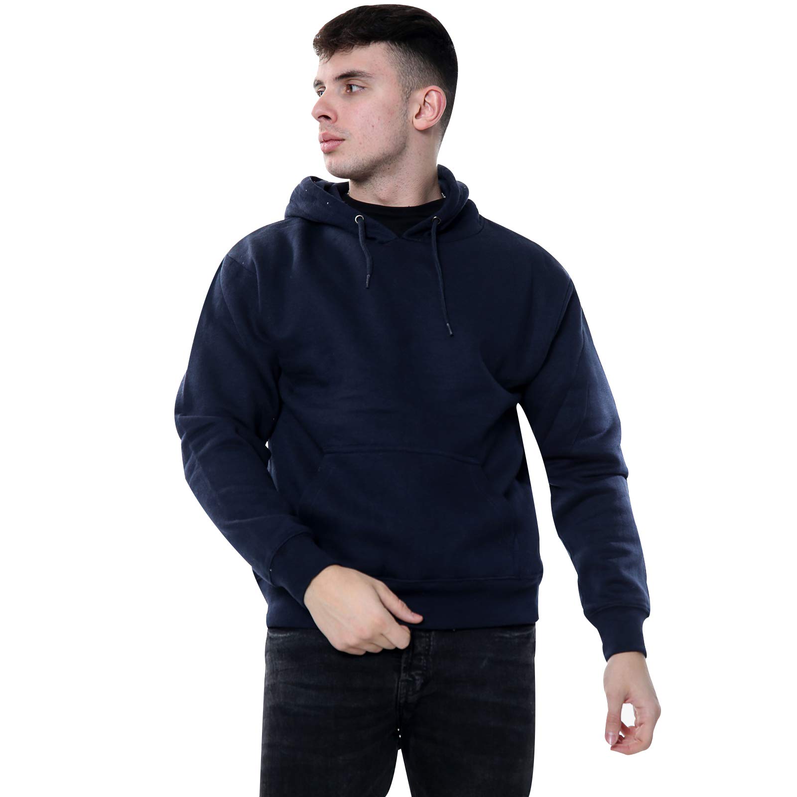 True Face Men's Navy - 2 Hoodie Pullover Classic Hooded Top Plain Ribbed Cuff Long Sleeve Sweatshirt Pull Over Hoody Small
