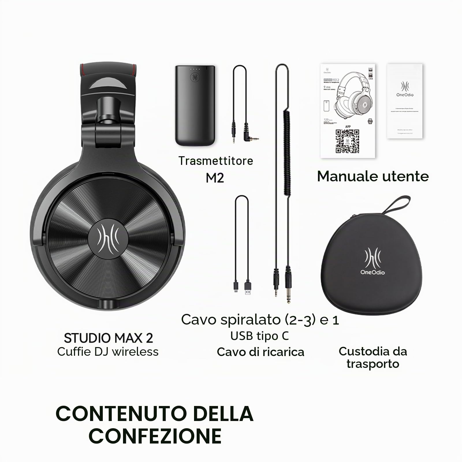 OneOdio Studio Max 2 Cuffie DJ Wireless, Bassa Latenza 9ms, Cuffie Monitor Pro Over-Ear, Hi-Res LDAC, 120H Autonomia, 4 Modalità 2.4G/Bluetooth/Cavo per Studio/Mixaggio/Tastiera