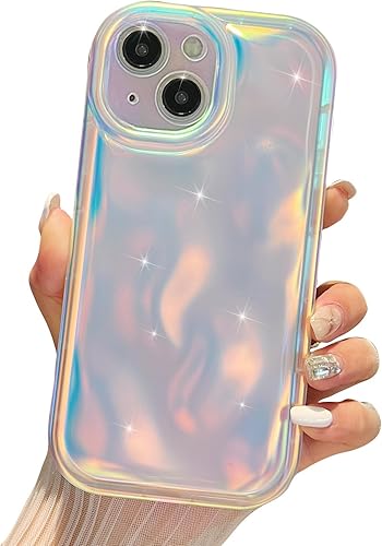 LY&SASIF Funda holográfica para iPhone 13 con patrón de burbujas de meteorito, chapado en cromo, galvanizado con forma de onda, color holográfico,