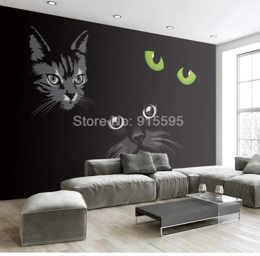 Papier peint chat noir 3D grand format 350x245 cm pour décoration murale de salon moderne