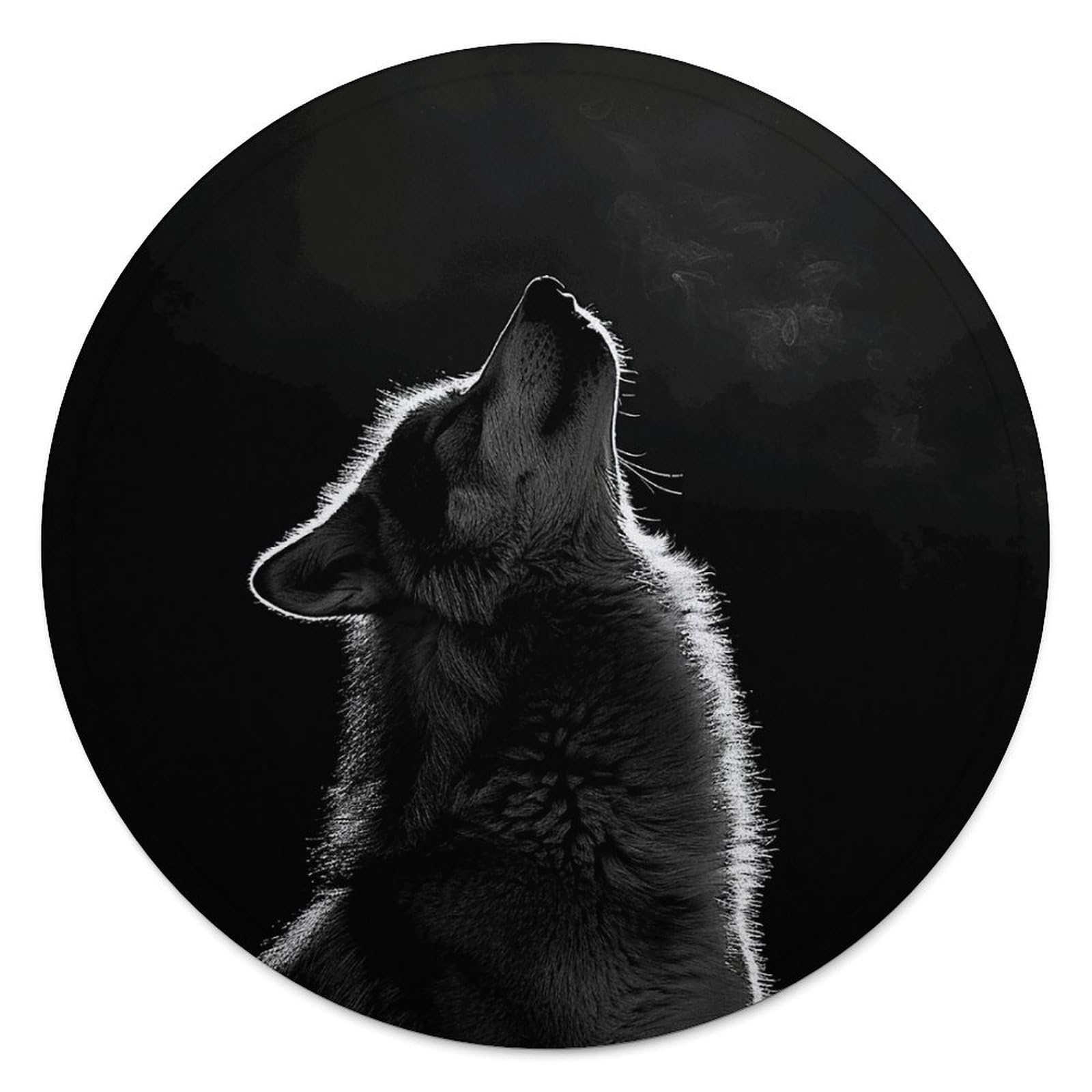 Couverture de plage ronde loup et lune en coton microfibre 150cm avec franges