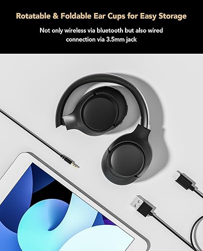 Miniatura 7 de NUROUM Auriculares con cancelación activa de ruido Bluetooth, sonido de alta fidelidad, graves profundos, diseño sobre la oreja y plegable,