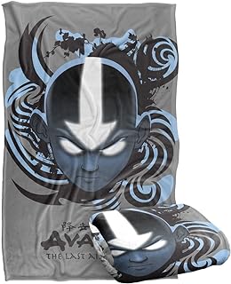 Avatar The Last Airbender Blanket, 36"x58" Airbender Blue and Black Kanji Silky Touch Super Soft Throw Blanket