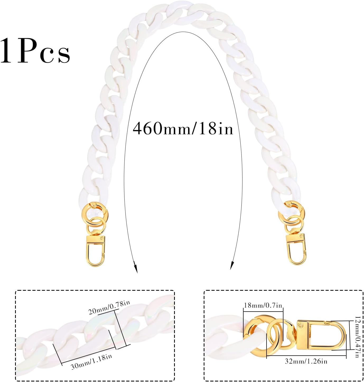 18 Inch Purse Chain Acrylic Strap Bag Chains for handbags Accessory Replacement Chain for Wallet Shoulder Bags Decoration(White) - Image 2