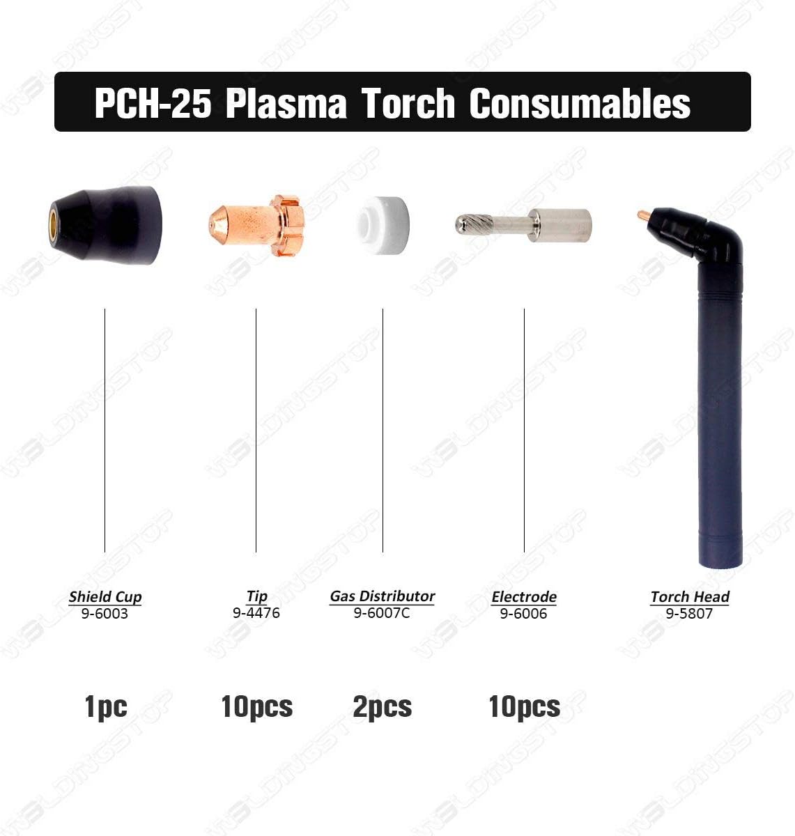 WeldingStop Plasma Tips 9-4476 9-6006 9-6003 9-6007 for Thermal Dynamics PCH-M25 PCH-25/38 Torch 23Pcs
