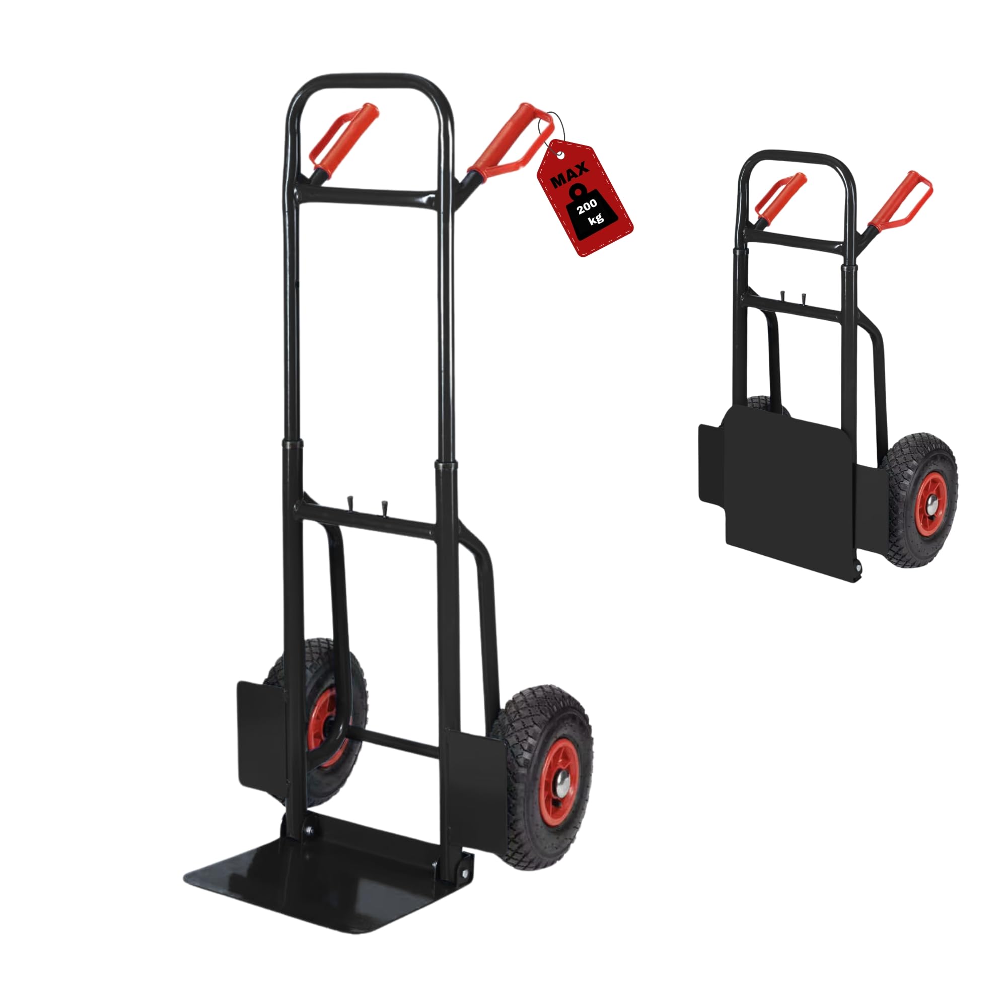 DIVID® Klappbare Sackkarre max. 200Kg, Stahl, ergonomisch Transporter für Umzüge, Lager und Einkäufe (Schwarz)