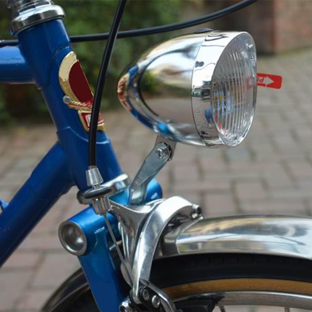 Luci Bicicletta 3 LED, Retro Argento Luce Bici Anteriore Antinebbia con Staffa Fisso Lampada per Bici Vintage per Sicurezza di Guida per Bicicletta per Strada E Montagna