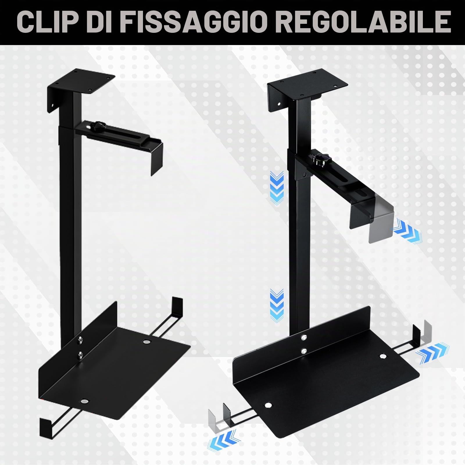 Supporto PC Scrivania Porta PC da Sotto Scrivania Regolabile, Supporto universale per Torre per Computer, Fino a 35 kg, Upporto case Porta Computer Fisso