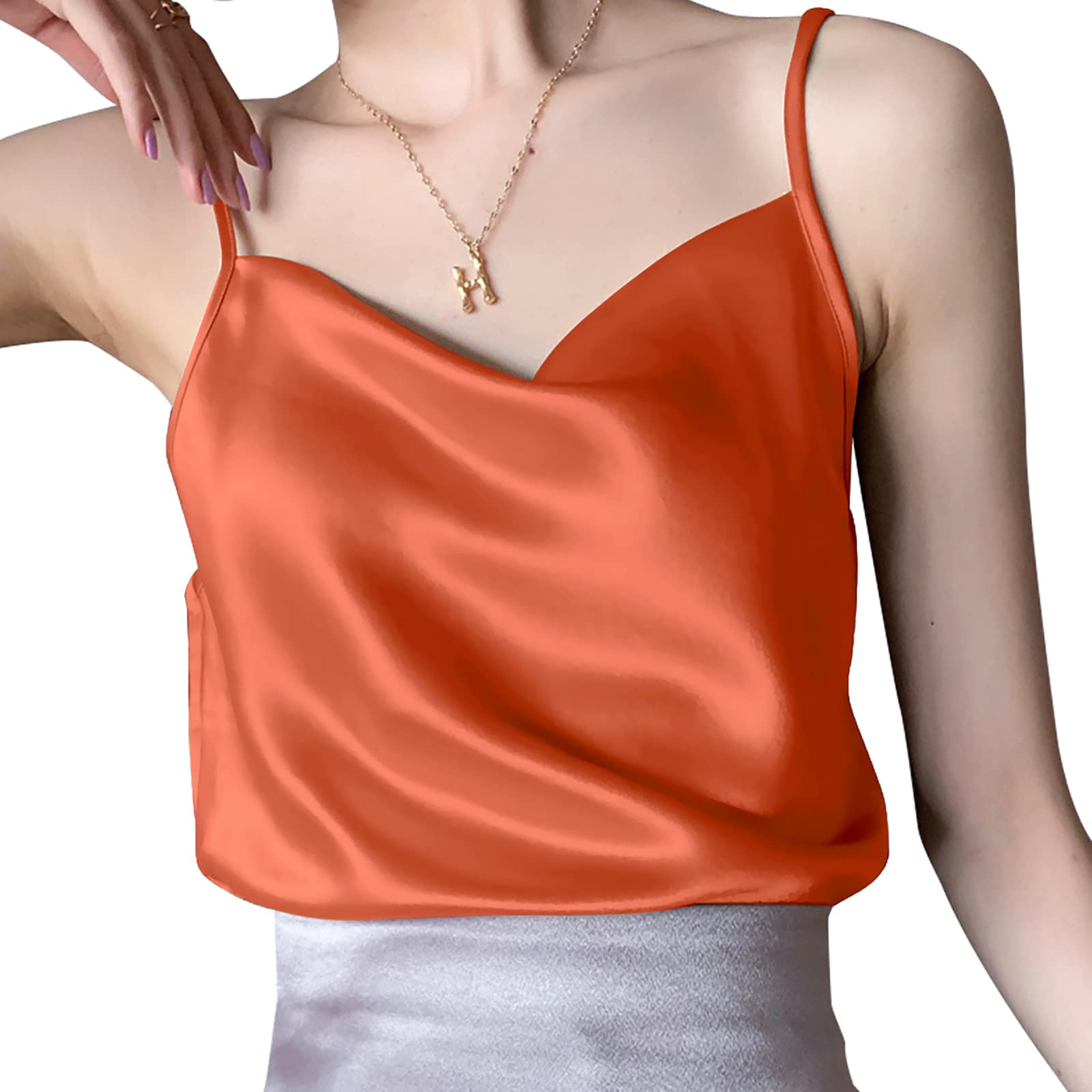 Miqieer Basic Women's Silk Tank Top Ladies V-Neck Camisole Silky Loose Sleeveless Blouse Satin Tank Shirt