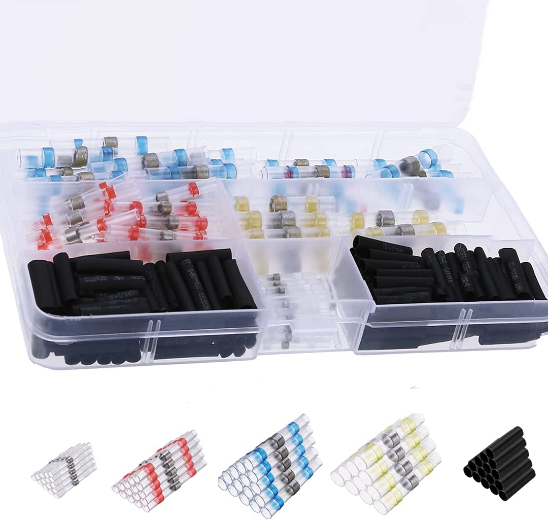 Aebitsry 250PCS Solder Seal Wire Connectors, Mixed Solder Sleeve Heat Shrink Butt Connector, Waterproof Electrical Terminal Insulated Splices Kit for Automatic Marine Boat Electric Work
