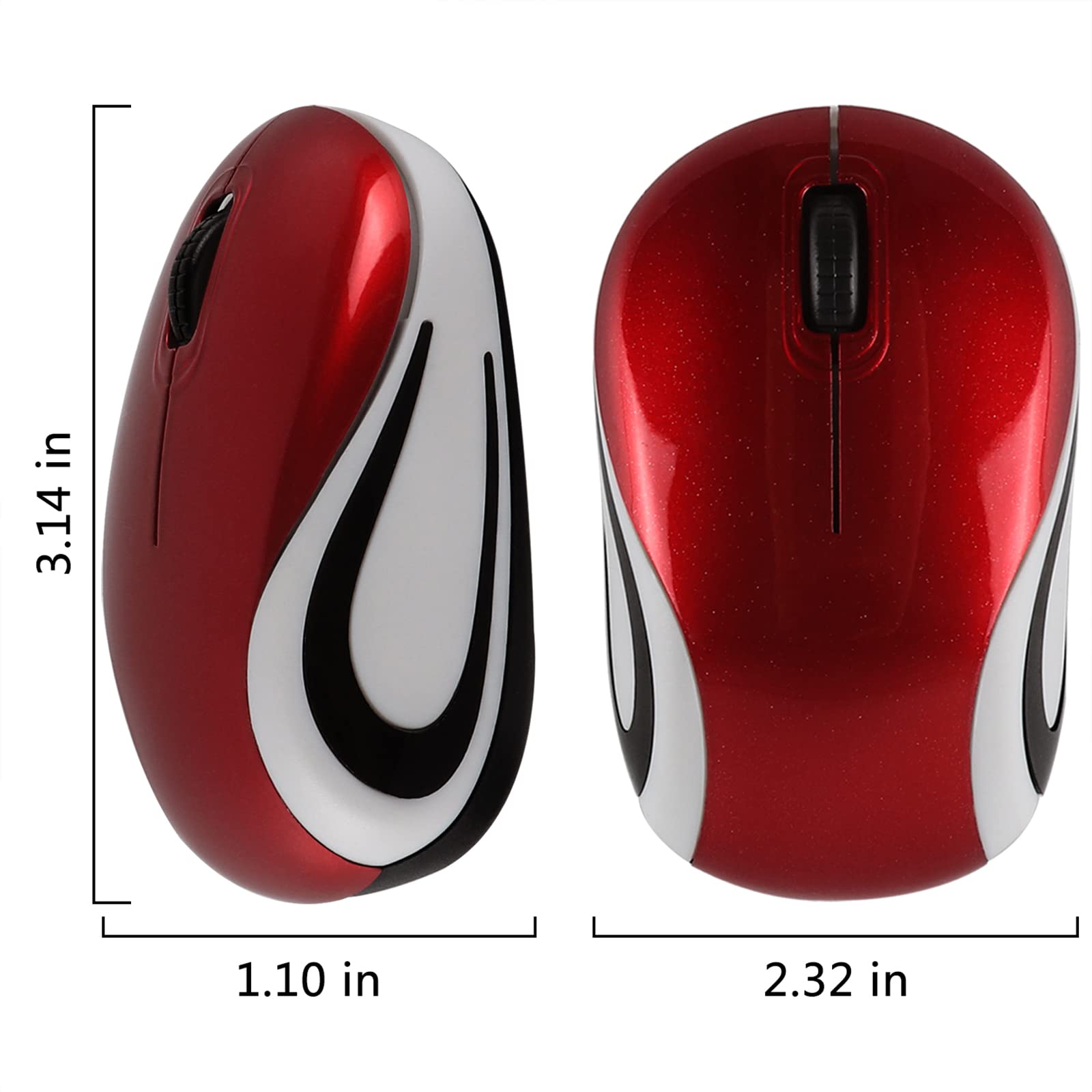 YOCUNKER Mini mouse wireless ultra portatile, 1000 dpi, mouse per computer senza fili, 2,4 GHz con ricevitore USB, tracciamento ottico, 3 pulsanti, PC/laptop (rosso)