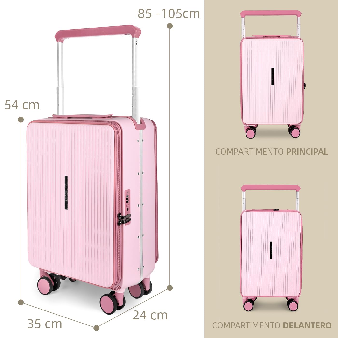 MERCURY TEXTIL- Maleta de Cabina Polipropileno (PP) con Asa Ancha(Rosa) | Abertura por la Parte Superior, Equipaje de Mano Rígido con Gran Capacidad, Bolsillo Frontal y Cierre TSA