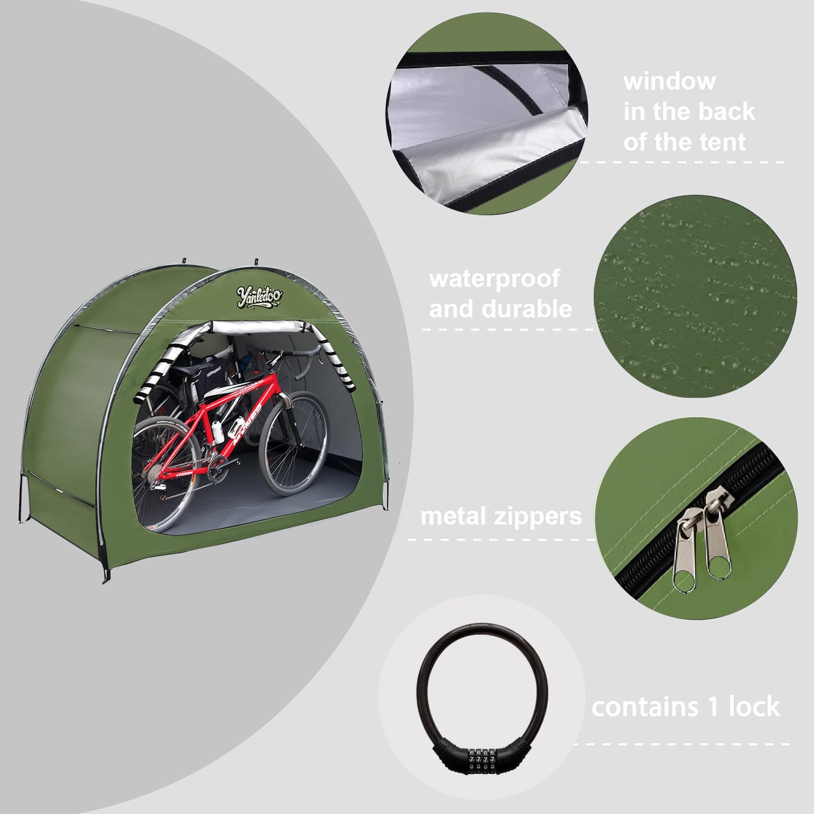 Bike Shed, Outdoor Portable Bike Storage Shed Tent, Bike Tent, Waterproof Bicycle Shelter with 210D Oxford Fabric, Bicycle Cover Fits 2-3 Bikes (Green) - 4