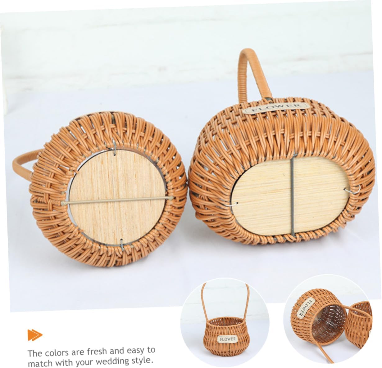 Woven Rattan Basket with Handle Flower Girl Basket for Weddings and Easter for Floral Arrangements and Packaging 1pcs