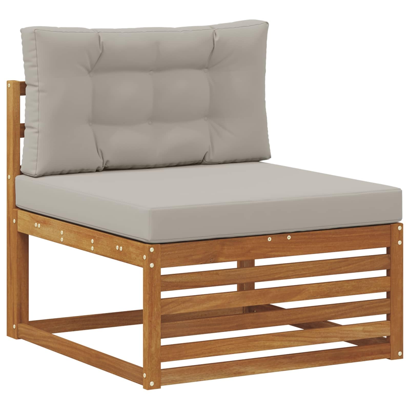 Outdoor-Gartenmöbelgarnitur mit 6 Kissen, wetterfestes Akazienholz, modulare Sitzgruppe für Terrasse und Balkon, langlebiges Design, inklusive Tisch, Sofas, Hocker und Kissen