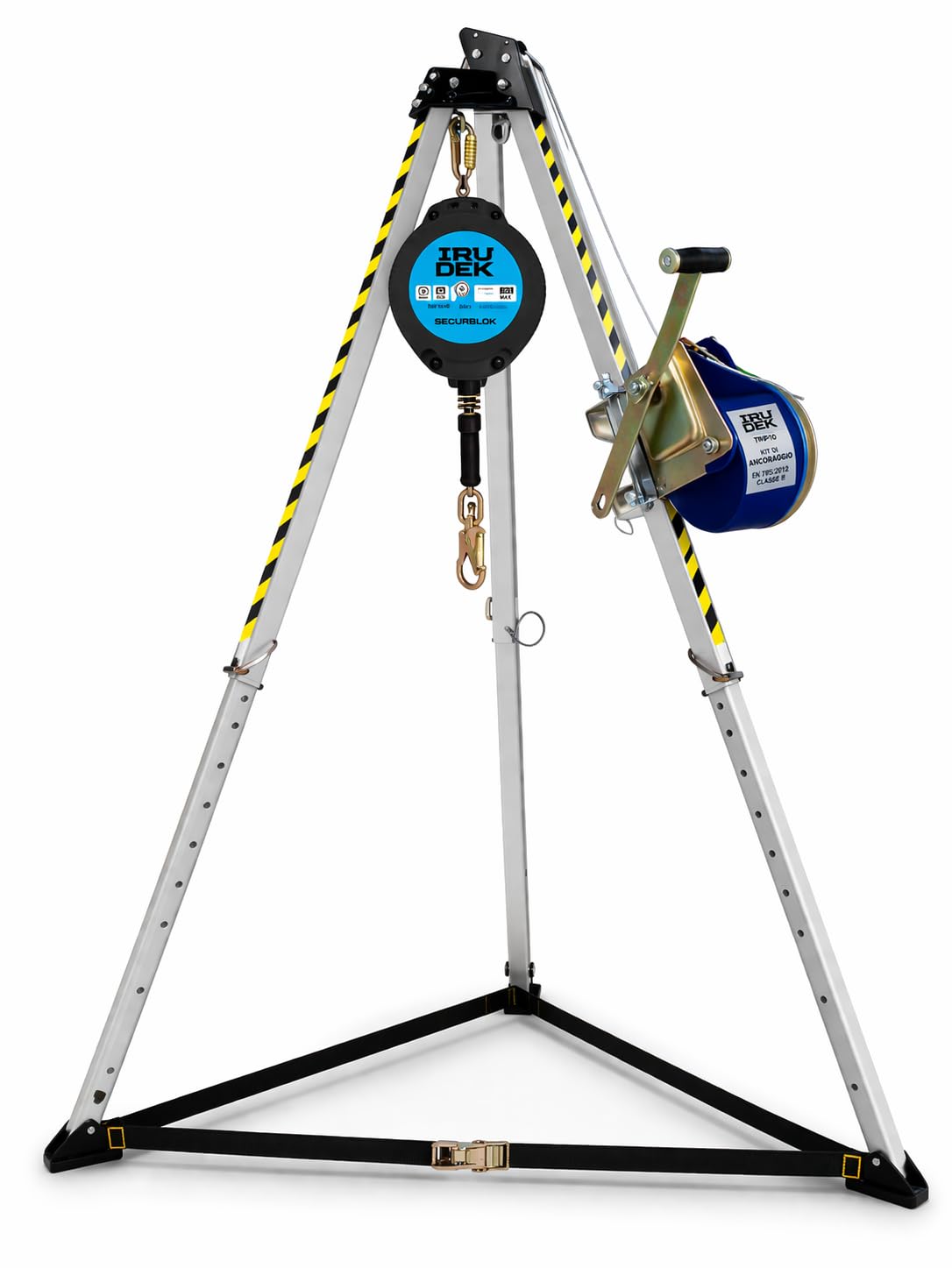 Kit de anclaje Irudek Trip10 – Sistema anticaída portátil con trípode y accesorios, seguridad para trabajos en altitud y espacios confinados