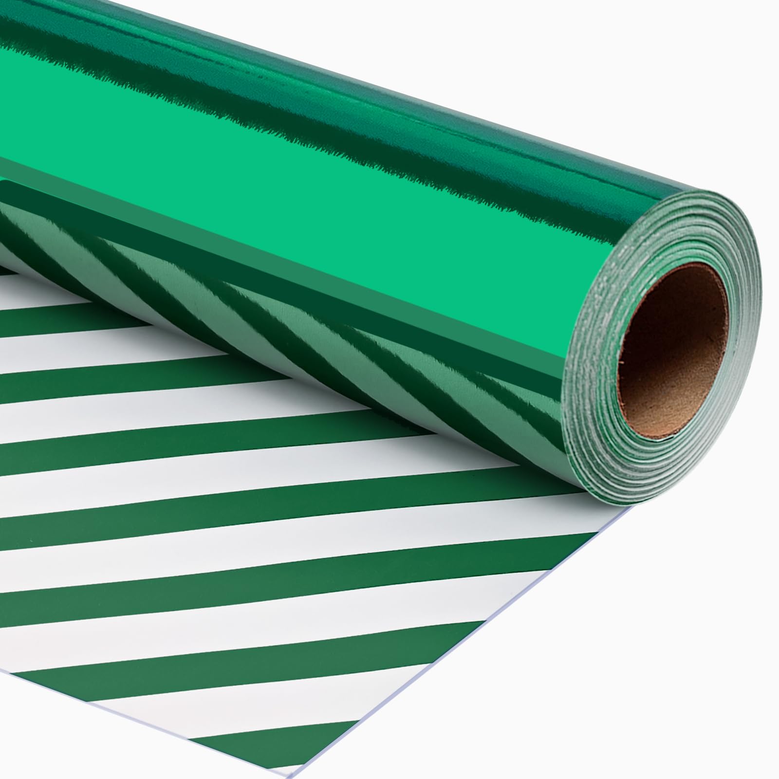 Merture Metallic Dark Green Wrapping Paper Roll - 17 In X 32.8 Ft(46.5 sq.ft.) with Stripe โ image 1