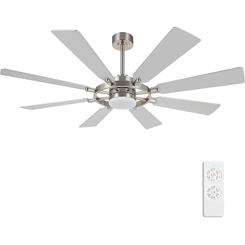 ELEHINSER 80 Inch Ceiling Fan with Lights and 3 Downrods, 8 Plywood Blades, 6-Speed Noiseless Reversible DC Motor, 3CCT, Windmill Ceiling fan for Kitchen Bedroom Living Room, Nickel and Silver