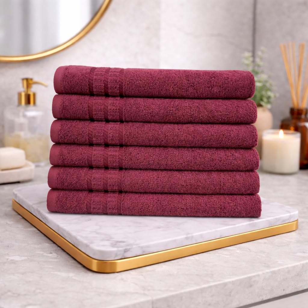100% Cotton Hand Towel, Pack of 6, 40x70 cm, 600 GSM,Velvet Maroon | Premium, Soft and Absorbent, 40 x 70 cm, 600 GSM, Towels For Home, Bathroom, Gym and Travel-image-3