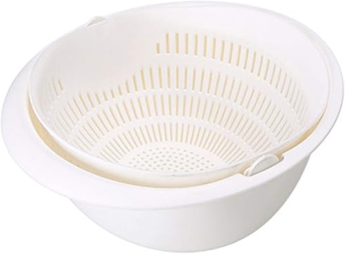 Cesta de drenaje doble Verduras Cesta de frutas giratorio Arroz Lavabo Colador de cocina Colador Colador (blanco)