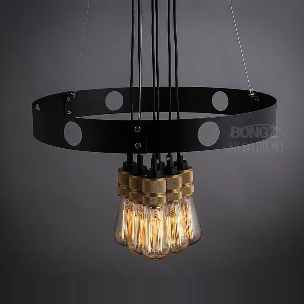 Lustre Suspendu Industriel Noir 6 Bras Demi-Cercle - Éclairage Moderne Salon Salle à Manger 70cm - Douilles E27