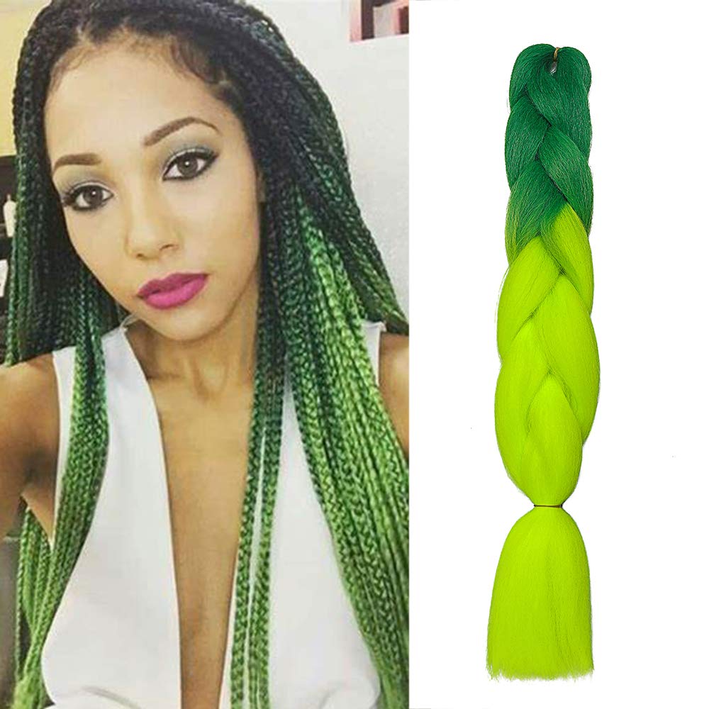 24"(60cm) SEGO Extensiones de Pelo Sintético para Trenzas Africanas [Verde Oscuro/Verde Claro] Cabello Se Ve Natural Crochet Braiding Twist Hair (100g)