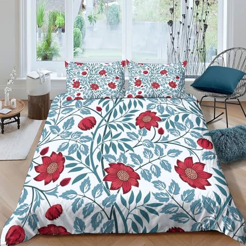 Housse de couette fleurs rouges hypoallergénique en microfibre douce