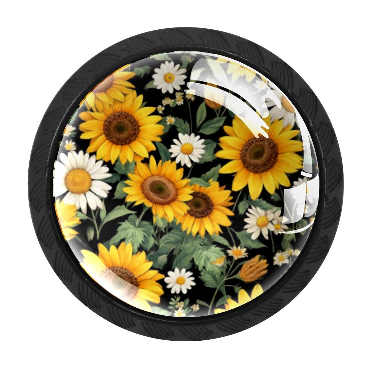 4 PCS Kitchen Cabinet Knobs, Daisies Sunflower Drawer Knobs Dresser Handles