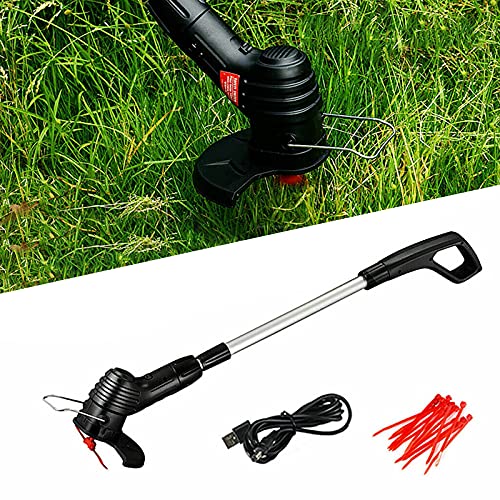Cordless String Trimmer Electric Grass Trimmer Hand-Held Adjustable Telescopic Trimmer Rechargeable Lightweight Trimmer Gardening Tool Batteries & Charger Included (Black)