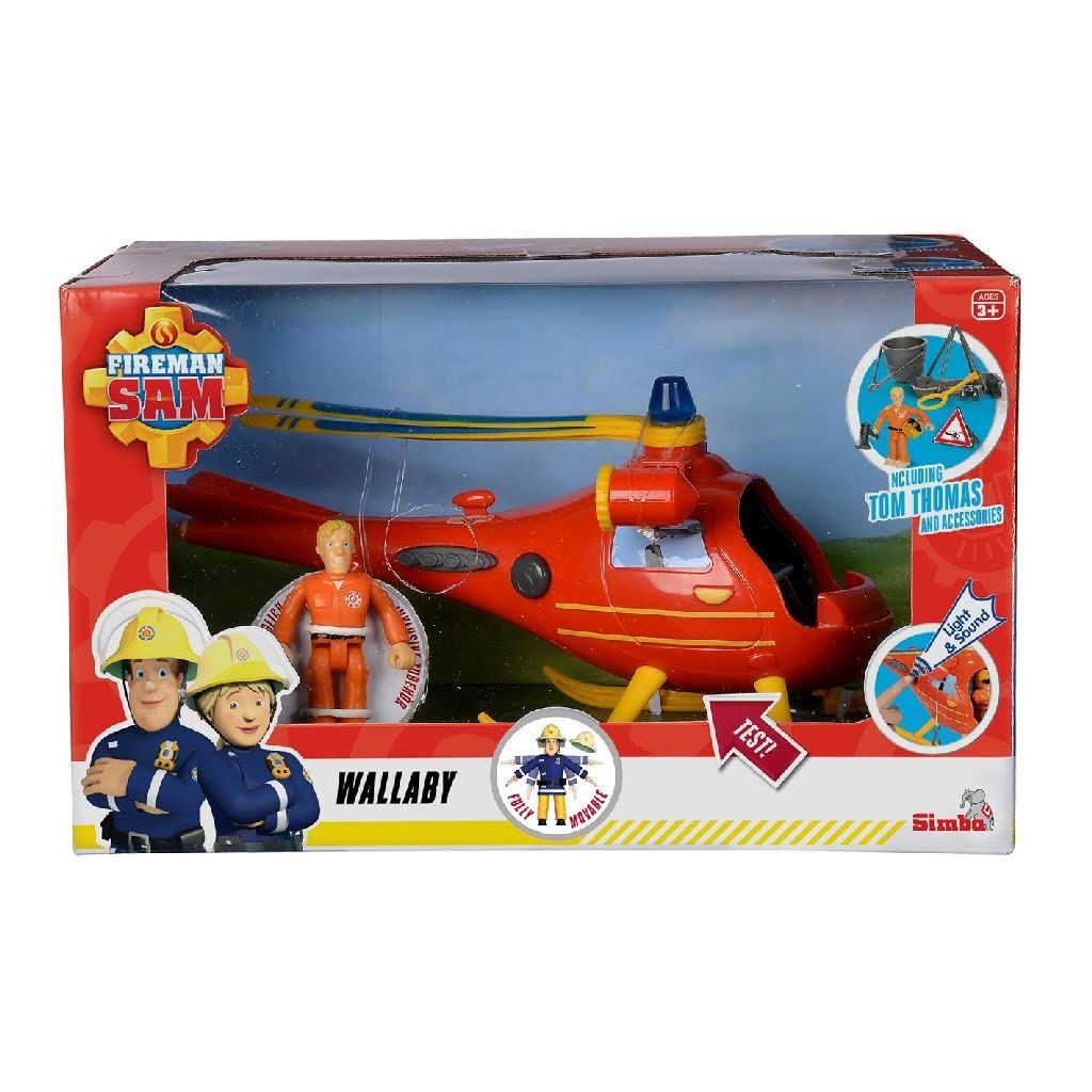 Fireman Sam Helicopter Wallaby 109252510038, 3 Years, 15 cm with Lights and Sounds